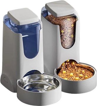 No Brand Set Automatico Per Cibo E Acqua Per Cani E Gatti - 2,8 L + 4 L - Ciotola Rimovibile In Acciaio Inox - Base Antiscivolo - Per Cibo Secco Per Cani E Gat