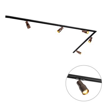 QAZQA Qazqa - Moderno Sistema De Iluminaci&oacute;n De Riel Moderno Con 5 Focos Bronce Oscuro 1-fase - Iconic Kohua Aluminio /acero /pl&aacute;stico Alargada Adecuado Par