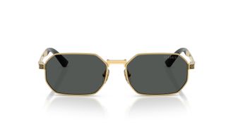 Versace Bold Geometric Frame Sunglasses with Greek Key Design
