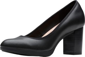 Clarks Womens Bayla Carly Pump, Black Leather, 6.5 Wide