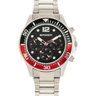 Breed Pegasus Bracelet Watch w/Day/Date in Red/silver at Nordstrom