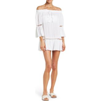 Boho Me Ladder Cutout 3/4 Sleeve Dress in White at Nordstrom Rack, Size Medium