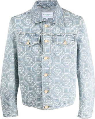 Casablanca monogram-print denim jacket - men - Cotton/Elastane - L - Blue