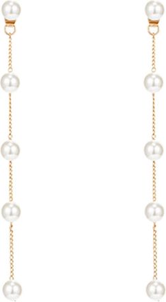 Generic Long Tassel Pearl Earrings Thin Dangle Gold Elegant Wedding Women Accessories Jewelry For Beaded for (Gold, One Size)