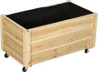 OUTSUNNY Jardinera De Madera Con Ruedas Macetero De Jard&iacute;n Con Orificios De Drenaje Y Tela No Tejida Para Cultivo Flores Plantas 89x48x47 Cm