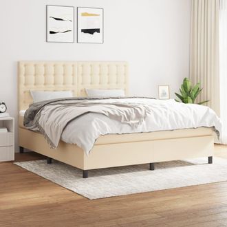 vidaXL Vidaxl - Cama Box Spring Con Colch&oacute;n Tela Color Crema 160x200 Cm