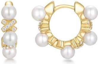 Ania Haie Faux Pearl Pav&eacute; Hoop Earrings in Shiny Gold at Nordstrom