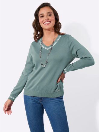 Casual Looks V-Ausschnitt-Pullover CASUAL LOOKS V-Pullover, Damen, Gr. 36, jade, 100% Baumwolle, Pullover V-Ausschnitt-Pullover