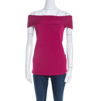 Escada Magenta Pink Rib Knit Off Shoulder Sleeveless Top