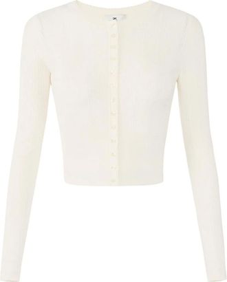 Elisabetta Franchi Truien & Vesten, Dames, Geel, XL, Gebreide Openwork Vest