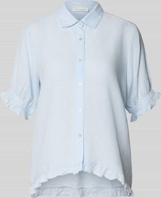 Christian Berg Bluse mit Leinen-Anteil und R&uuml;schensaum in Hellblau, Gr&ouml;&szlig;e 34