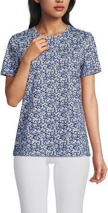 Lands End Relaxed Supima Cotton Crew Neck T-Shirt in Navy/clear Blue Ditsy Floral at Nordstrom, Size X-Small P