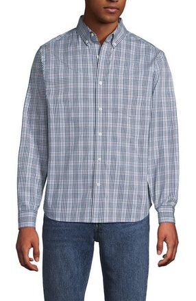 Lands End Traditional Fit Long Sleeve Travel Kit Shirt in Light Indigo/pink Plaid at Nordstrom, Size Xx-Large