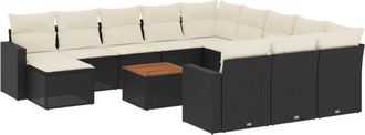 vidaXL Set De Sof&aacute;s De Jard&iacute;n Y Cojines 13 Pzas Rat&aacute;n Sint&eacute;tico Negro Vidaxl