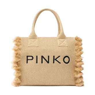 Pinko Tote Bags, female, Beige, Size: ONE SIZE Beach Shopper Rafia
