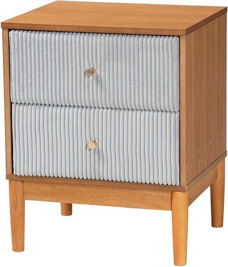 Baxton Studio Taylin Mid-Century Corduroy & Wood 2-Drawer Nightstand