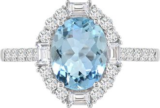 Diamond2Deal 14K White Gold Aquamarine and Diamond Engagement Ring ( 1.5Ct )