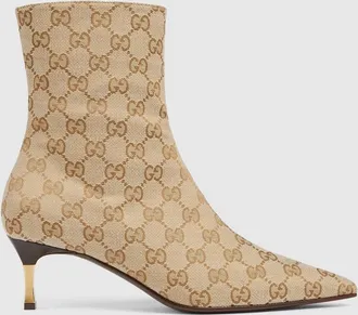 Gucci Womens Stiletto Bootie, Beige, GG Canvas