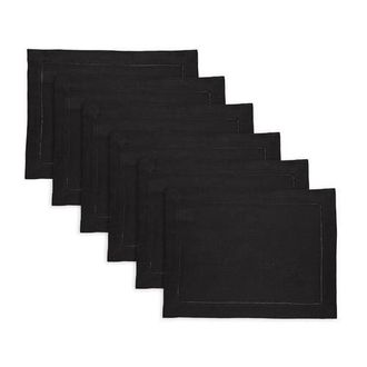 Solino Home Linen Placemats - Sonoma Hemstitch - Set of 6, 14 x 19 in Black at Nordstrom, Size Medium