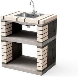 Movelar Movelar - M&oacute;dulo Lima Lavabo Y Grifer&iacute;a Para Barbacoa De Obra Prefabricada (beige, Gris - 74 X 53 X 53 Cm) - Uso En Exteriores