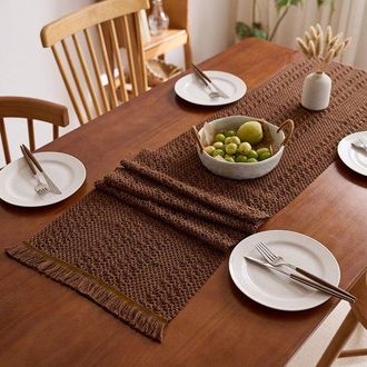 OEM Camino De Mesa De Macram&eacute; Estilo Bohemio, 100% Algod&oacute;n, 30x200cm, Con Flecos, Color Marr&oacute;n, Estilo Bohemio Y Campestre Para Bodas Y Cenas