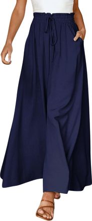 Generic Palazzo Trousers for Women UK Chiffon Elasticated Waist Wide Leg Dress Trousers Summer Loose Pleated Lounge Pants Plain Baggy Casual High Waisted Pant