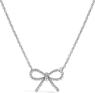 House of Brilliance 925 Sterling Silver Diamond Accent Ribbon Bow Knot Pendant Necklace at Nordstrom