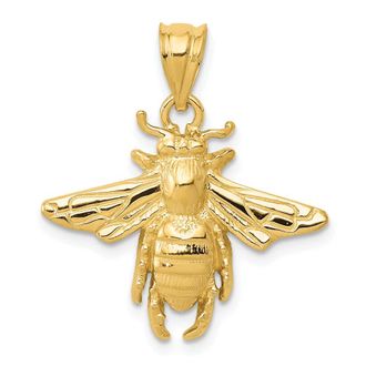 Diamond2Deal 14k Yellow Gold Solid Open-Backed Bee Pendant