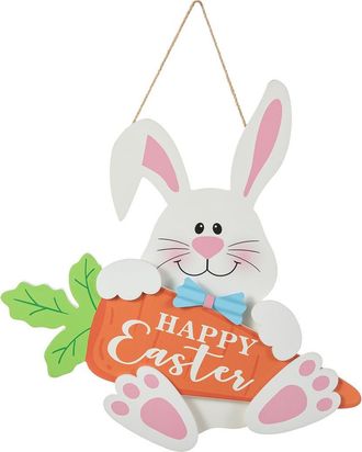 Glitzhome 14H Happy Easter Wooden Bunny and Carrot Door Hanger in White at Nordstrom, Size Small