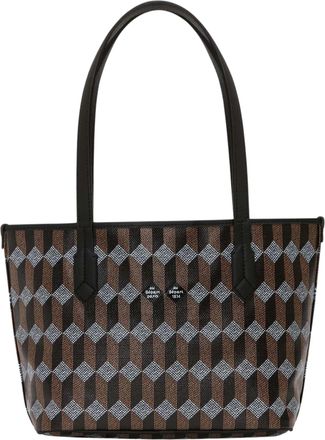Au D&eacute;part Geometric Monogram Tote Bag With Leather Handles