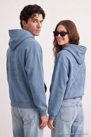 Trendyol MAN Heren Blauw Slogan Lang Oversized Sweatshirts