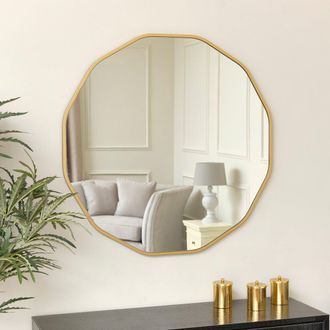 Melody Maison Large Round Gold Scalloped Wall Mirror 90cm X 90cm | Size: 90 cm X 90 cm