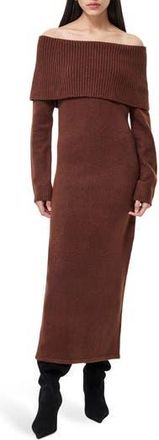 French Connection Emilia Off the Shoulder Long Sleeve Maxi Sweater Dress in 21-Chocolate at Nordstrom Rack, Size X-Small