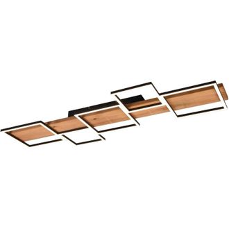Trio Leuchten harper plafoniera led 42W 5700lm, 3000K legno naturale e metallo nero 5 quadrati con regolazione intensita con normale interruttore