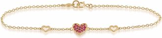 Gemondo Classic Round Ruby Heart Bracelet in 9ct Yellow Gold