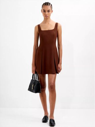 French Connection Square Neck Inverted Mini Dress In Chocolate