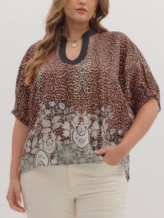 Entro Wild Mix Black Printed Blouse In Multicolor