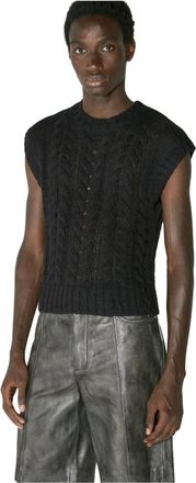 Han Kjobenhavn Chunky Cable Gebreid Vest - Heren - Tops zonder mouwen - Zwart - XL - Wol - Tops