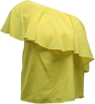 Alice & Olivia Alice + Olivia One Shoulder Ruffled Top in Yellow Silk