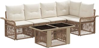 vidaXL Conjunto De Sof&aacute;s De Jard&iacute;n 6 Uds. Beige Y Blanco Crema Vidaxl