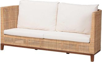 Baxton Studio Edda Natural Rattan Sofa With Upholstered Cushions
