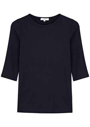 Vince Ribbed Stretch-jersey top - Navy - S (UK8-10 / S)