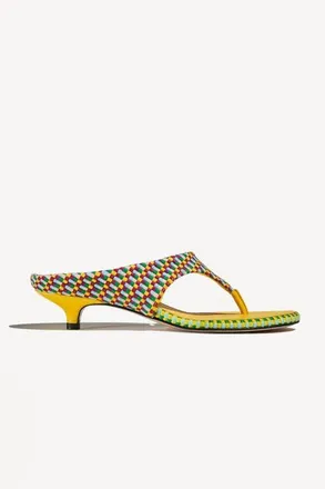 Amambaih Mafalda Open Toe Thong Strapp Fabric Kitten Heel Sandal in Caribe at Nordstrom, Size 39