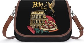 Generic Bite of History Italy Crossbody Bag Womens Handbag PU Message Bags Shoulder Purse with Adjustable Strap