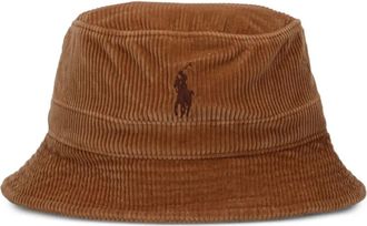Polo Ralph Lauren Cappello bucket a coste con logo - Marrone