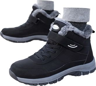 Generic Winter Thermal Leather Sports Sneakers for Women and Men with Enhanced Traction and Comfortable Walking Design (Black, 6.5)