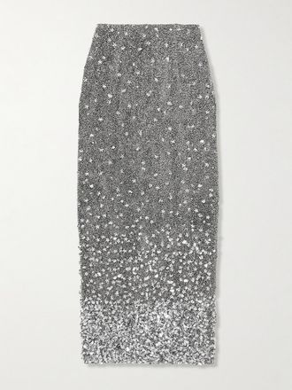 Clio Peppiatt Gonna Maxi In Tulle Stretch Decorato Midas - Argento