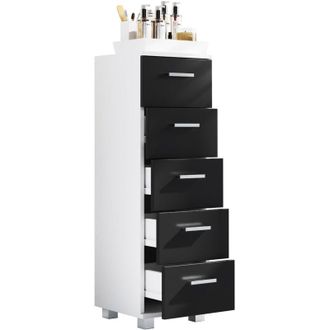 ebuy24 Ebuy24 - vcm Legno Midischrank Armadio bagno Dimensioni: a. 90 x l. 30 x p. 30 cm Cassetto 5 Cassetti - Zalo m (Bianco / Nero)