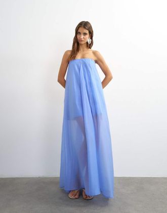 Topshop Vestito lungo a fascia blu fiordaliso in organza a strati