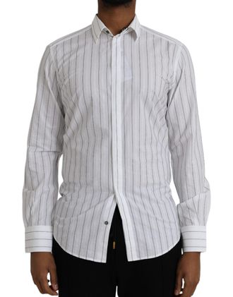 Dolce & Gabbana Mens Pinstriped Cotton Shirt White